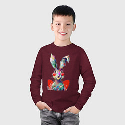 Лонгслив хлопковый детский Влюблённый акварельный заяц с сердцем, цвет: меланж-бордовый — фото 2