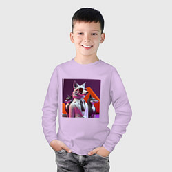 Лонгслив хлопковый детский Деловой белый волк в очках, цвет: лаванда — фото 2