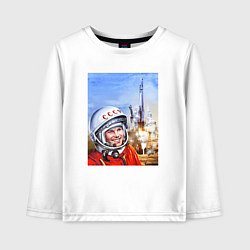 Лонгслив хлопковый детский Юрий Гагарин на космодроме, цвет: белый