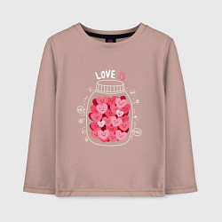 Лонгслив хлопковый детский Баночка с сердцами: love is, цвет: пыльно-розовый