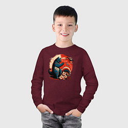 Лонгслив хлопковый детский Кот Годзилла, цвет: меланж-бордовый — фото 2