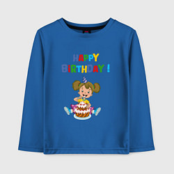 Лонгслив хлопковый детский Девочка ест праздничный торт, цвет: синий