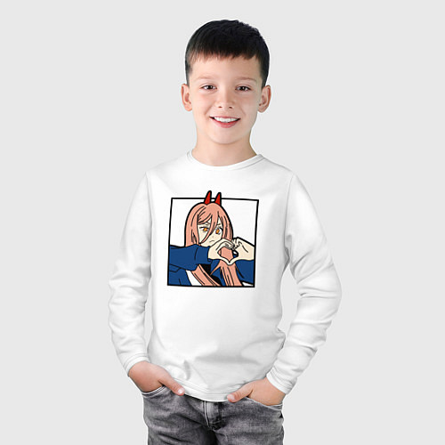 Детский лонгслив Пауэо показывает сердечко - черный / Белый – фото 3