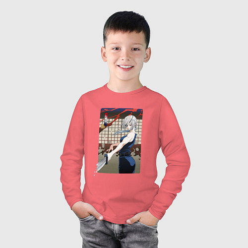 Детский лонгслив Человек-бензопила - Гуаньси / Коралловый – фото 3