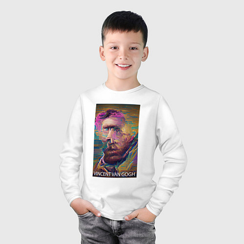 Детский лонгслив Vincent Van Gogh - автопортрет - нейросеть / Белый – фото 3