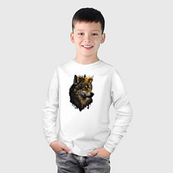 Лонгслив хлопковый детский Волк-царь в короне, цвет: белый — фото 2
