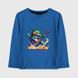 Лонгслив хлопковый детский Пиксельный кот гитарист, цвет: синий