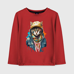 Лонгслив хлопковый детский Кот репер, цвет: красный