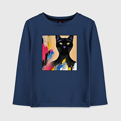 Лонгслив хлопковый детский Черный кот из нейросети, цвет: тёмно-синий