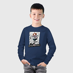 Лонгслив хлопковый детский Урарака Очако на фоне манги, цвет: тёмно-синий — фото 2