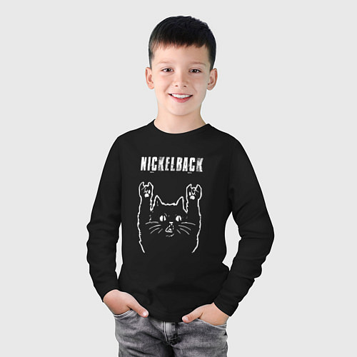 Детский лонгслив Nickelback рок кот / Черный – фото 3