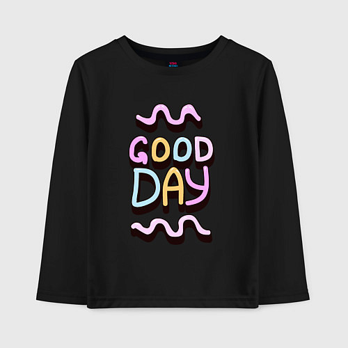 Детский лонгслив Good day надпись с кривыми линиями / Черный – фото 1