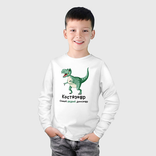 Детский лонгслив Костязавр самый редкий динозавр / Белый – фото 3