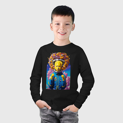 Детский лонгслив Барт Симпсон в скафандре - нейросеть - фантазия / Черный – фото 3