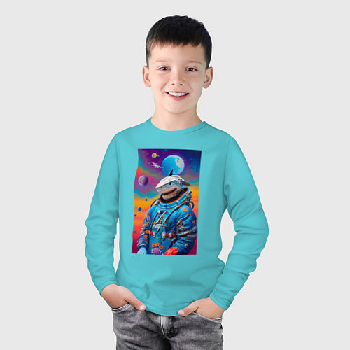 Детский лонгслив Shark in spacesuit - neural network / Бирюзовый – фото 3
