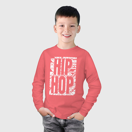 Детский лонгслив Hip hop большая поцарапанная надпись / Коралловый – фото 3