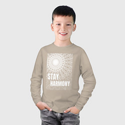 Лонгслив хлопковый детский Stay harmony надпись и мандала, цвет: миндальный — фото 2