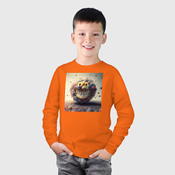 Лонгслив хлопковый детский Жизнерадостный смайлик, цвет: оранжевый — фото 2
