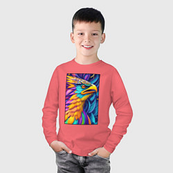 Лонгслив хлопковый детский Птица из фэнтези, цвет: коралловый — фото 2