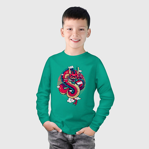 Детский лонгслив Парящий японский дракон / Зеленый – фото 3