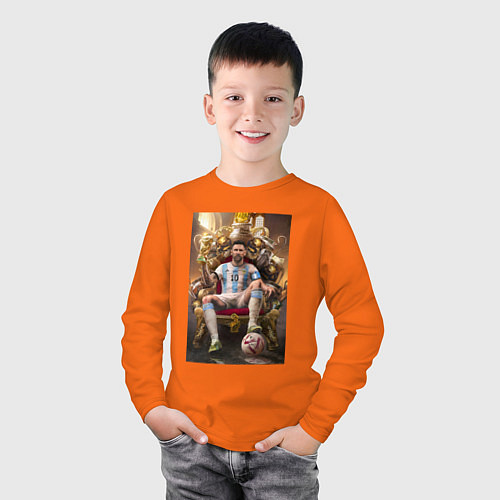 Детский лонгслив Футболист лионель месси / Оранжевый – фото 3