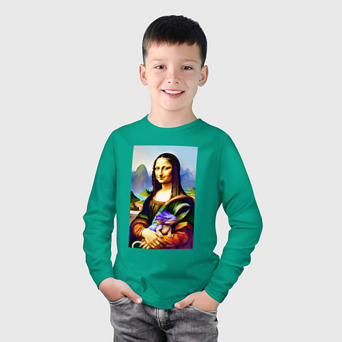 Детский лонгслив Mona Lisa with baby dragon / Зеленый – фото 3