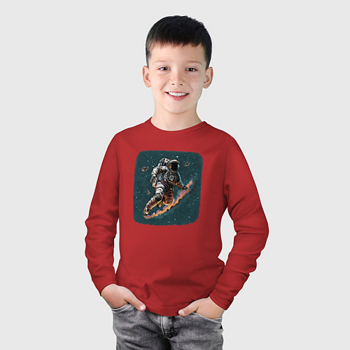 Детский лонгслив Космонавт с метеорами / Красный – фото 3