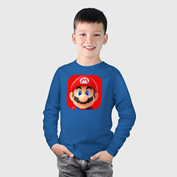 Лонгслив хлопковый детский Марио лого, цвет: синий — фото 2