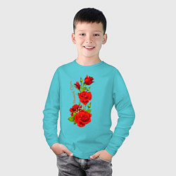 Лонгслив хлопковый детский Прекрасная Яна - букет из роз, цвет: бирюзовый — фото 2