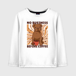 Лонгслив хлопковый детский No business before coffee, цвет: белый