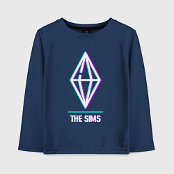 Лонгслив хлопковый детский The Sims в стиле glitch и баги графики, цвет: тёмно-синий
