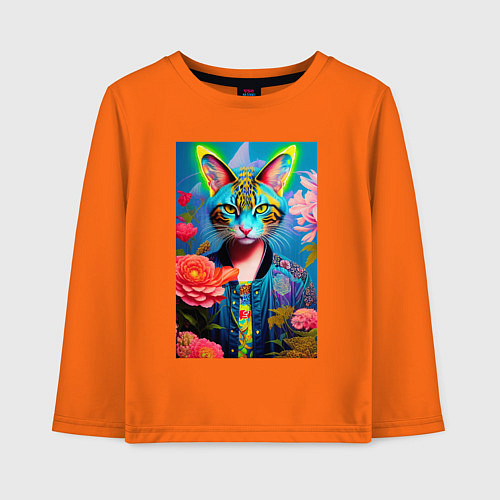 Детский лонгслив Кошачья мода - нейросеть - живопись / Оранжевый – фото 1