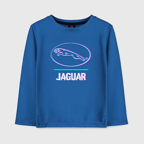 Детский лонгслив Значок Jaguar в стиле glitch / Синий – фото 1