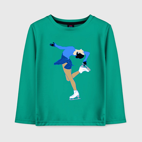 Детский лонгслив Фигуристка на льду / Зеленый – фото 1