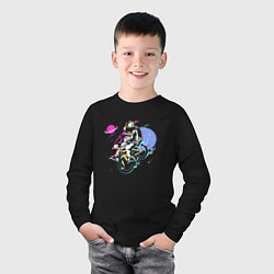Лонгслив хлопковый детский Космический велосипедист, цвет: черный — фото 2