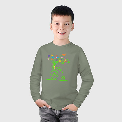 Детский лонгслив Винтажный велик с цветочками / Авокадо – фото 3