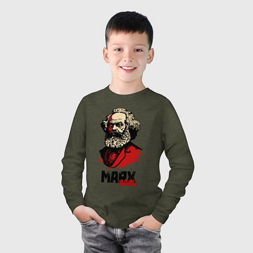 Детский лонгслив Karl Marx - 3 цвета / Меланж-хаки – фото 3