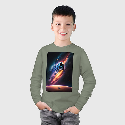 Детский лонгслив Астронавт в космосе / Авокадо – фото 3