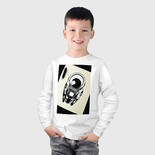 Детский лонгслив Нарисованный астронавт / Белый – фото 3