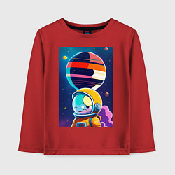 Лонгслив хлопковый детский Улыбчивый астронавт в космосе, цвет: красный