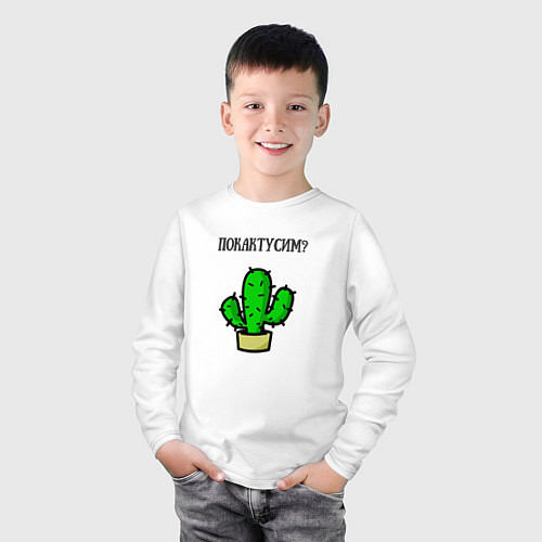 Детский лонгслив Зеленый кактус / Белый – фото 3