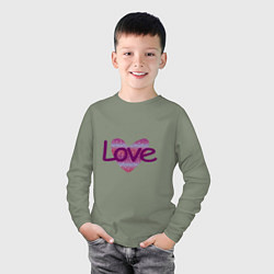 Лонгслив хлопковый детский Надпись Love на сердце, цвет: авокадо — фото 2