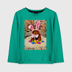 Лонгслив хлопковый детский Кролик счастья, цвет: зеленый