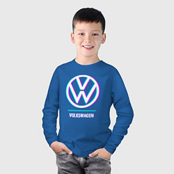 Лонгслив хлопковый детский Значок Volkswagen в стиле glitch, цвет: синий — фото 2
