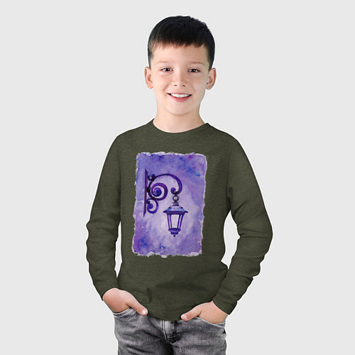 Детский лонгслив Фиолетовый уличный фонарь / Меланж-хаки – фото 3