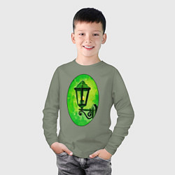 Лонгслив хлопковый детский Зелёный уличный фонарь в рамке, цвет: авокадо — фото 2