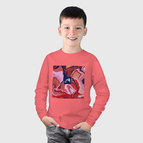Детский лонгслив Жидкий мрамор и пиксель арт / Коралловый – фото 3