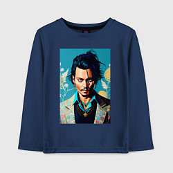 Лонгслив хлопковый детский Джонни Депп - суровый взгляд, цвет: тёмно-синий