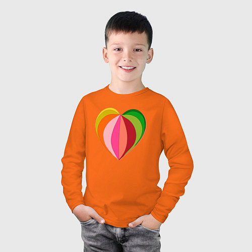 Детский лонгслив Цветное сердечко / Оранжевый – фото 3