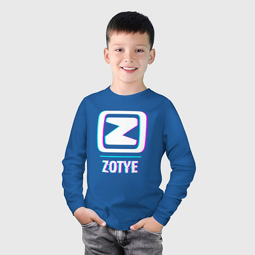 Детский лонгслив Значок Zotye в стиле glitch / Синий – фото 3